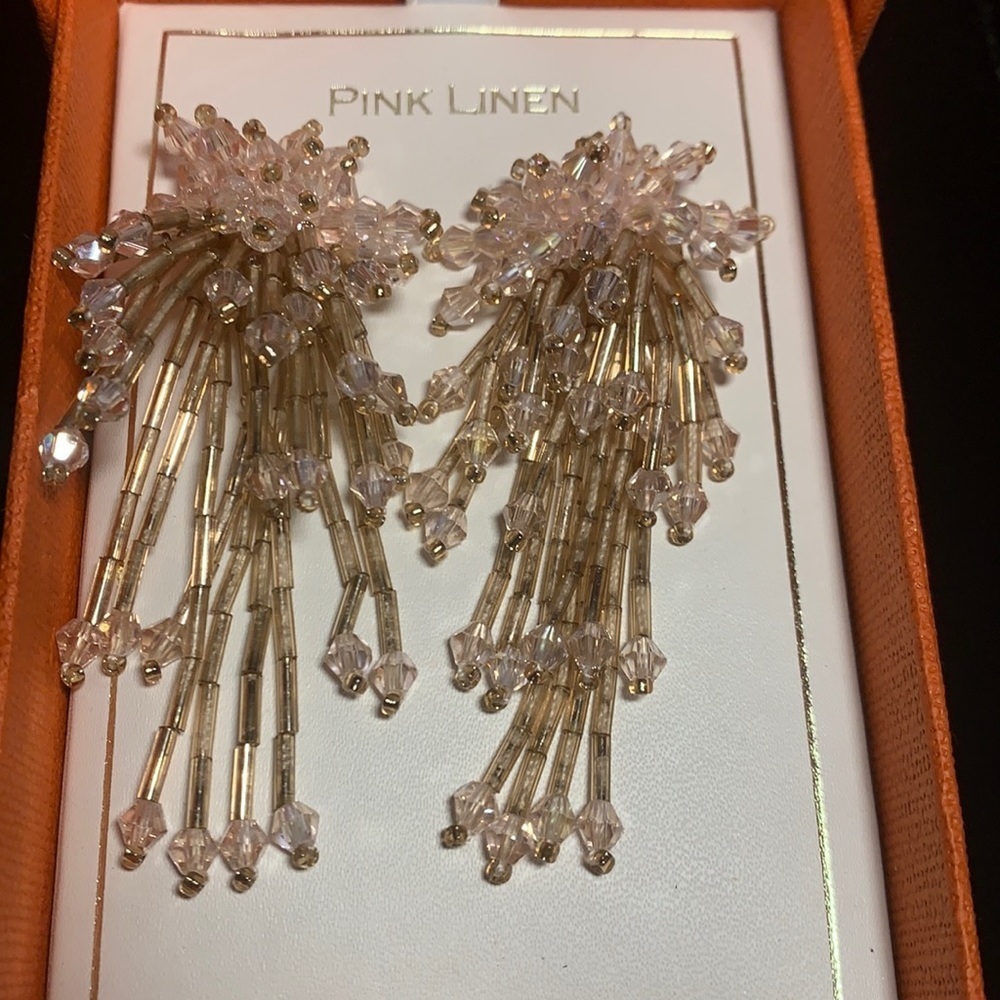 NIB Pink Linen beaded Fireworks earrings